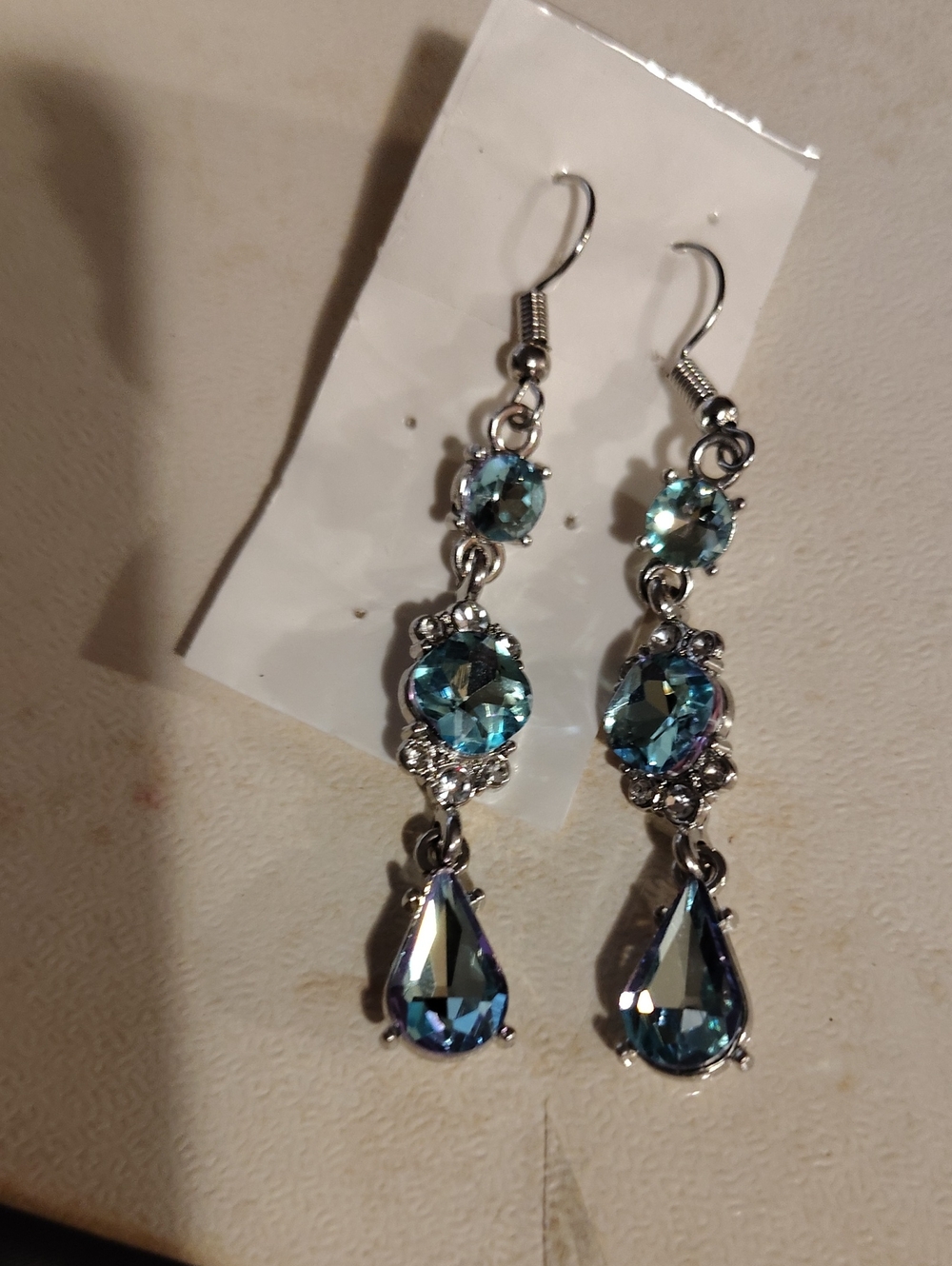 Silver-Tone Blue Crystal Drop Earrings - Elegant Teardrop Design